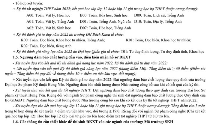 Thong tin tuyen sinh Dai hoc Su pham ky thuat Hung Yen 2022