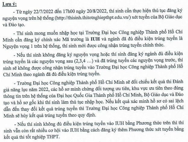 Dai hoc Cong nghiep TPHCM cong bo diem chuan DGNL 2022