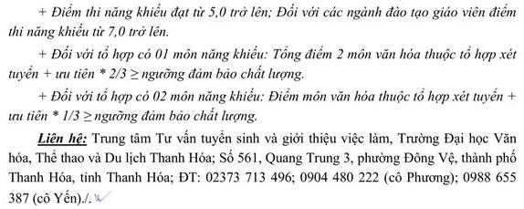 Da co diem chuan DH Van hoa, The thao va Du lich Thanh Hoa nam 2022