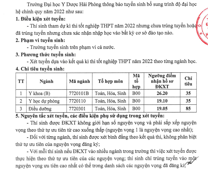 Dai hoc Y Duoc Hai Phong xet tuyen bo sung nam 2022