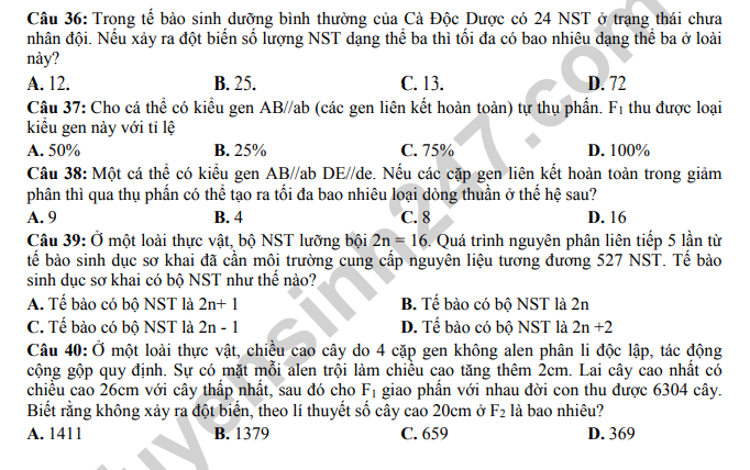 De thi thu mon Sinh tot nghiep THPT 2023 - THPT Ham Long lan 1 (Co dap an)