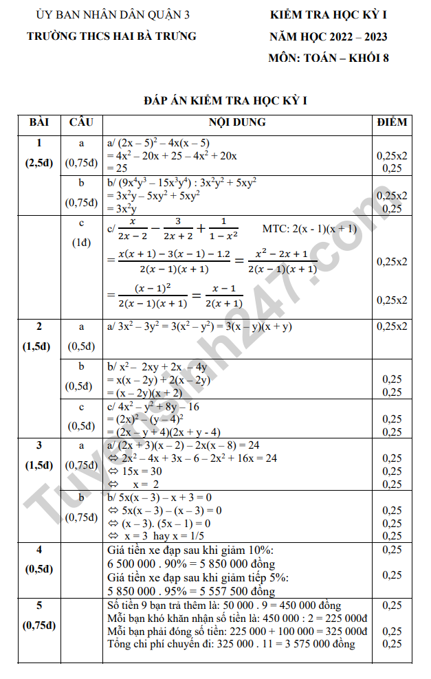 De kiem tra ki 1 lop 8 mon Toan - THCS Hai Ba Trung 2022 (Tham khao)