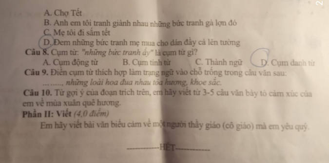 De thi ki 1 lop 7 mon Van 2022 - Phong GD Xuan Truong