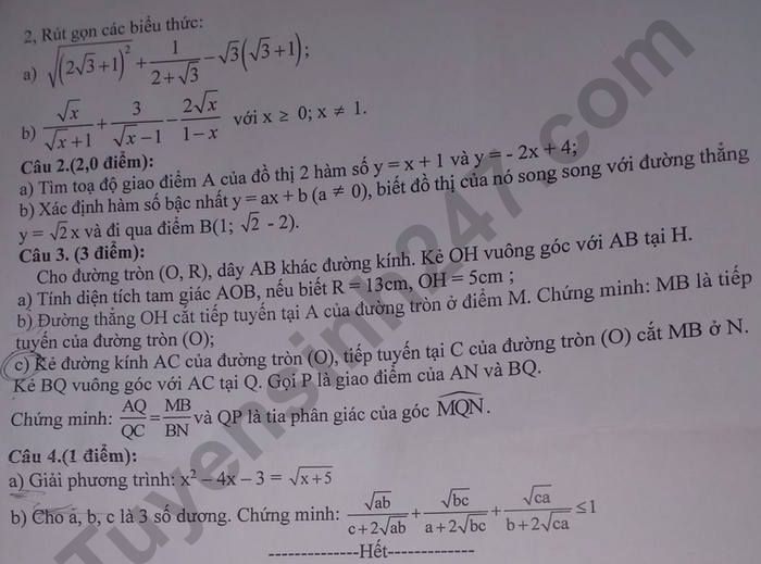 De thi ki 1 mon Toan lop 9 - Phong GD Nghia Hung 2022