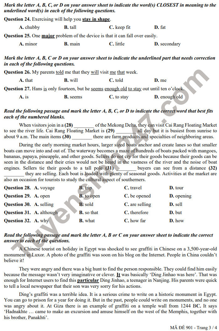 De thi giua ki 2 mon Anh lop 9 - THCS Giang Vo 2023 (Co dap an)