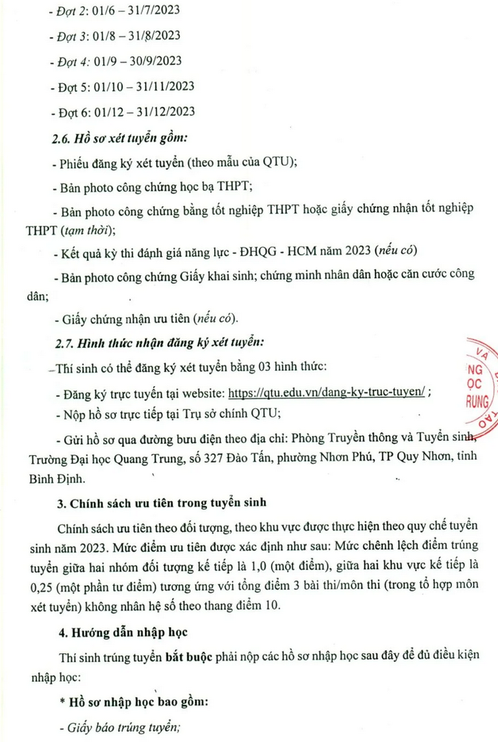 Thong tin tuyen sinh Dai hoc Quang Trung nam 2023