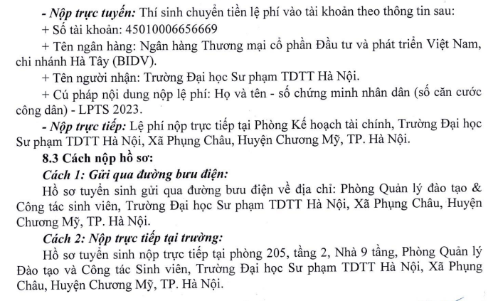 Thong tin tuyen sinh DH Su pham The duc The thao Ha Noi 2023