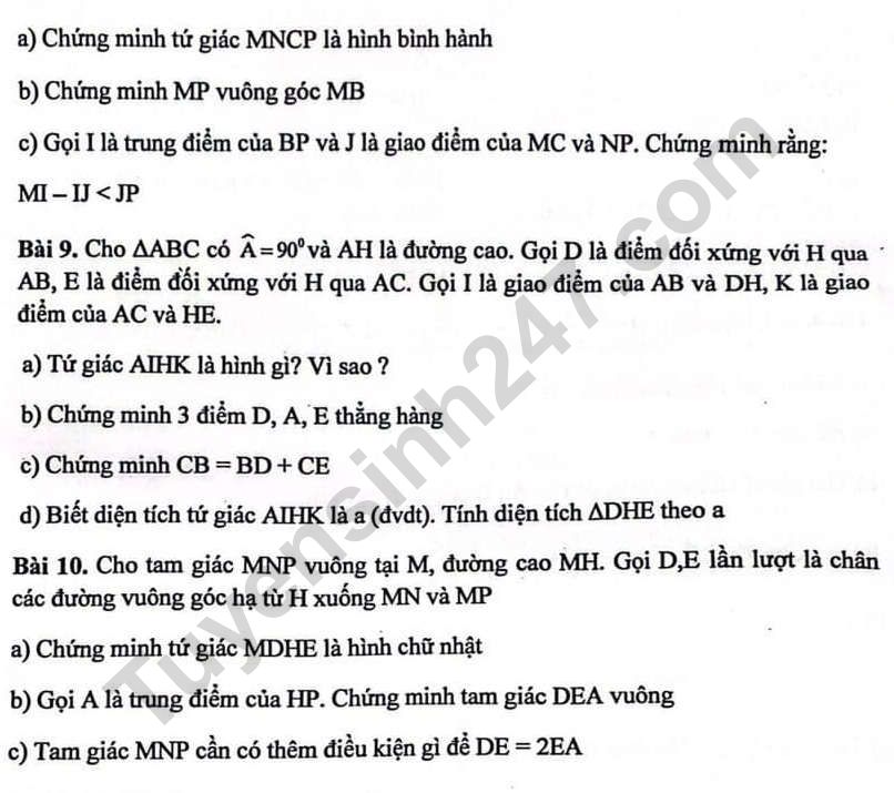 De cuong on tap ki 1 lop 8 mon Toan 2023 - THCS Xuan Phuong