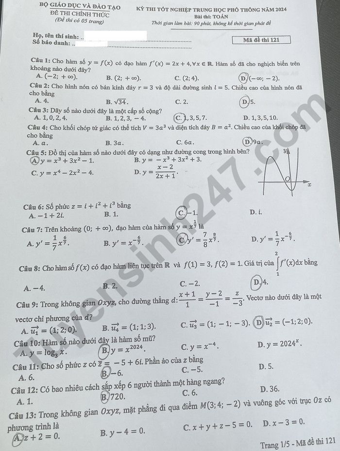 Đáp án đề thi tốt nghiệp THPT môn Toán - Mã đề 121 năm 2024 De-thi-tot-nghiep-thpt-2024-mon-toan-ma-121-2024-1-result_4