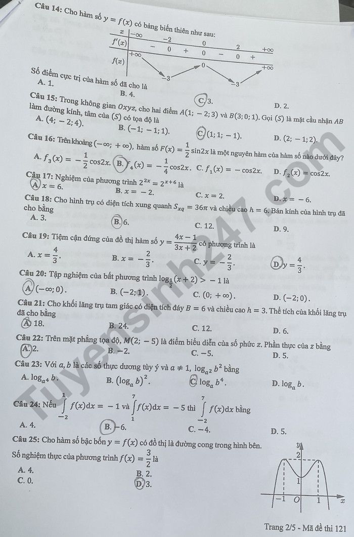 Đáp án đề thi tốt nghiệp THPT môn Toán - Mã đề 121 năm 2024 De-thi-tot-nghiep-thpt-2024-mon-toan-ma-121-2024-2-result