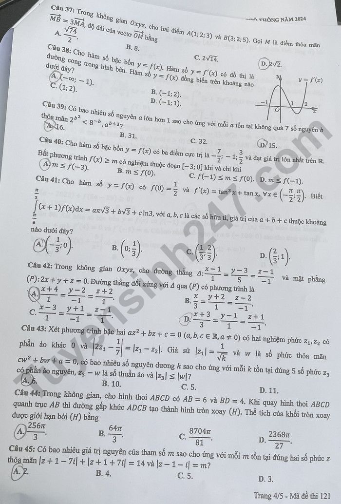 Đáp án đề thi tốt nghiệp THPT môn Toán - Mã đề 121 năm 2024 De-thi-tot-nghiep-thpt-2024-mon-toan-ma-121-2024-4-result