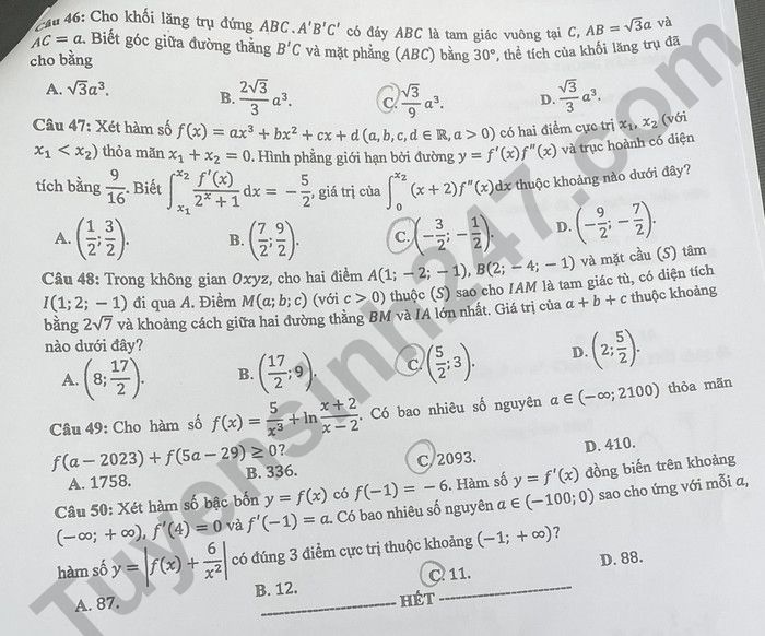 Đáp án đề thi tốt nghiệp THPT môn Toán - Mã đề 121 năm 2024 De-thi-tot-nghiep-thpt-2024-mon-toan-ma-121-2024-5-result