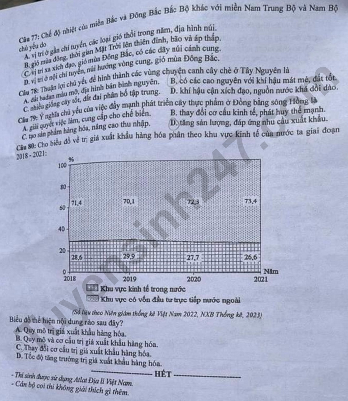 Dap an de thi tot nghiep THPT mon Dia 2024 - Ma de 306