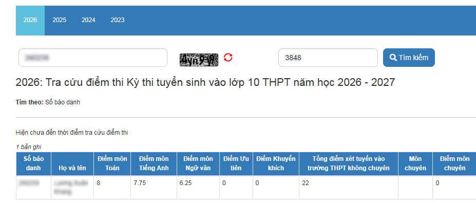 Da co diem thi vao lop 10 Ha Tinh 2026