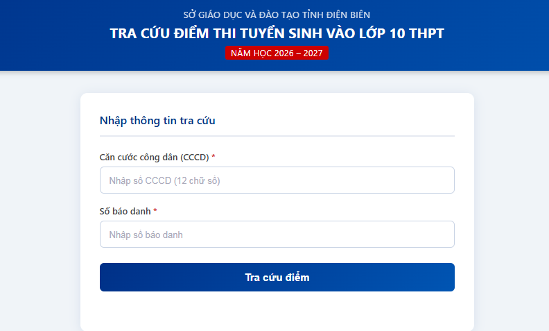 Diem thi vao lop 10 Dien Bien 2026