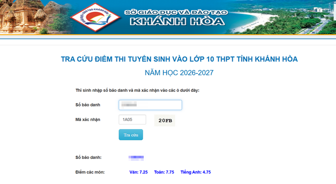 Diem thi vao lop 10 Khanh Hoa nam 2026
