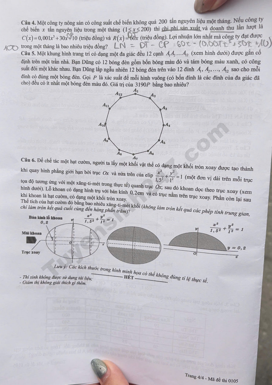 Tra cuu dap an de thi tot nghiep THPT 2026 mon Toan - Ma de 0105