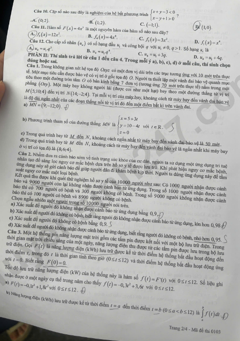 Dap an de thi tot nghiep THPT 2026 mon Toan - Ma de 0103