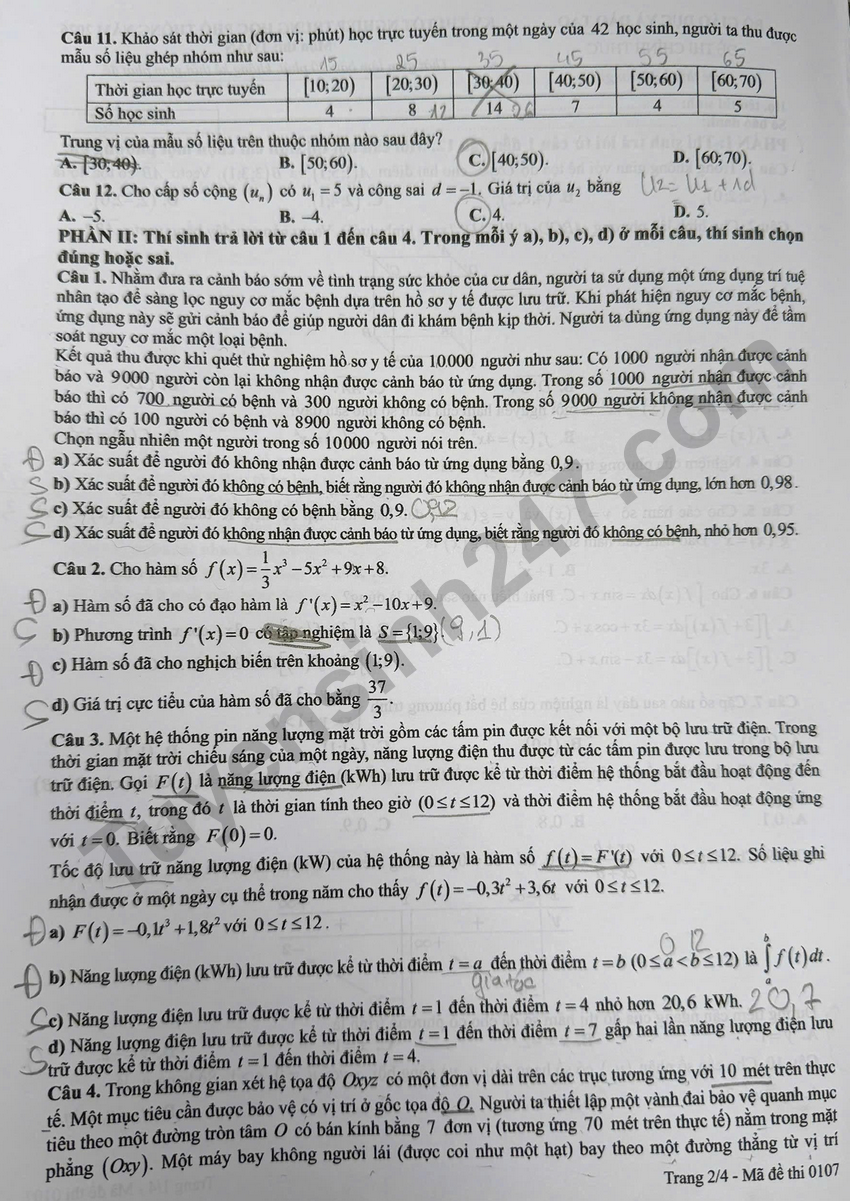De thi va dap an de thi tot nghiep THPT 2026 mon Toan - Ma de 0107