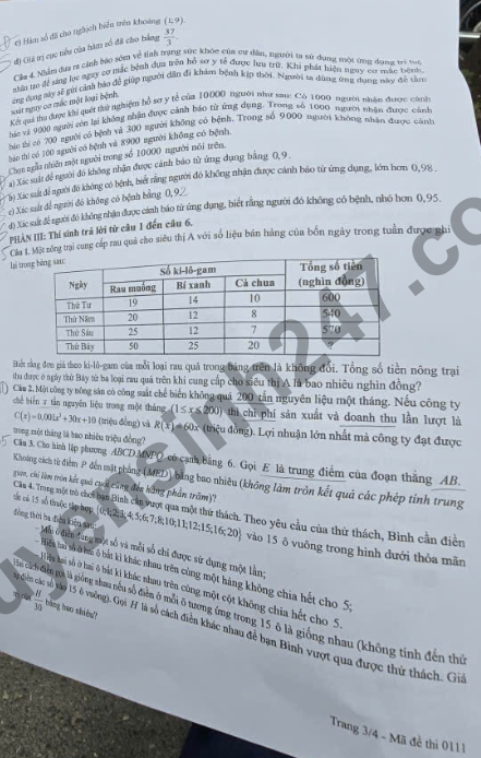 Dap an de thi tot nghiep THPT 2026 mon Toan - Ma de 0111