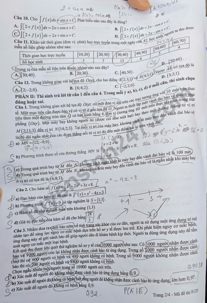 Cap nhat dap an de thi tot nghiep THPT 2026 mon Toan - Ma de 0120