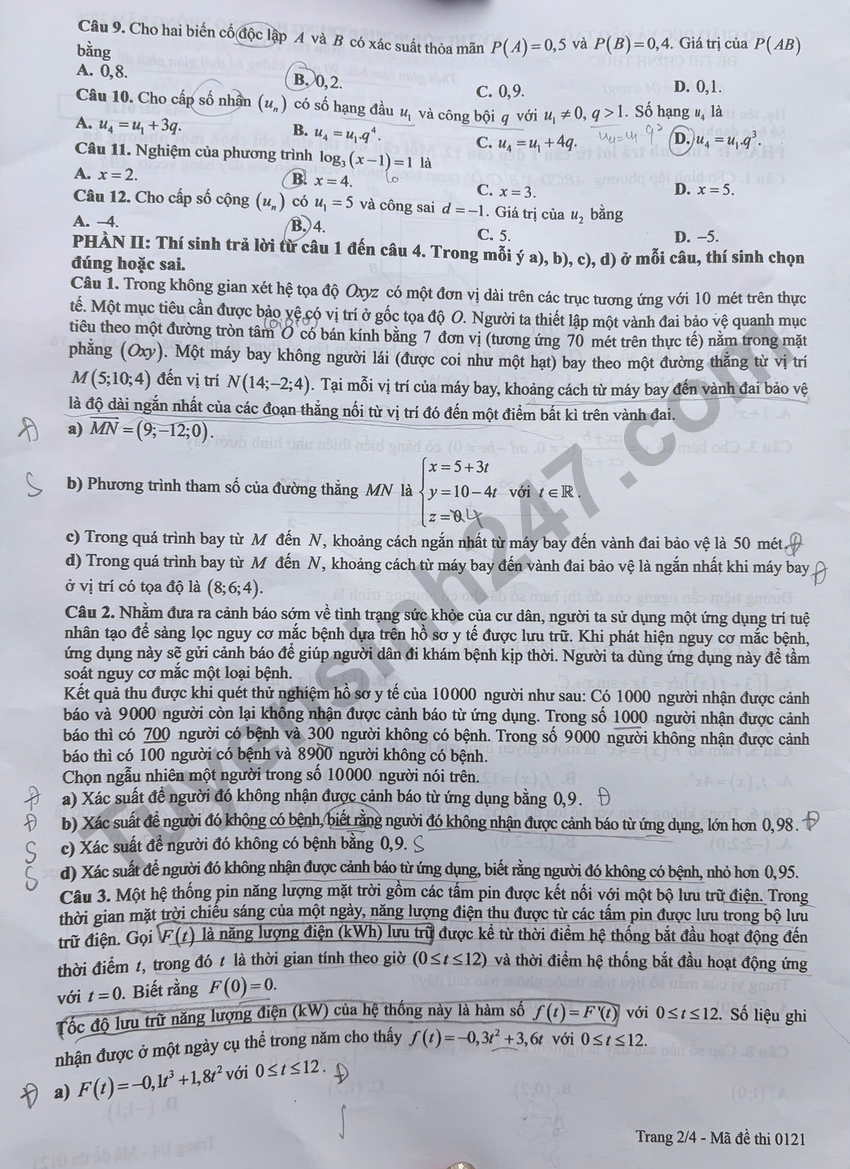 Dap an mon Toan ky thi tot nghiep THPT 2026 ma de 0121