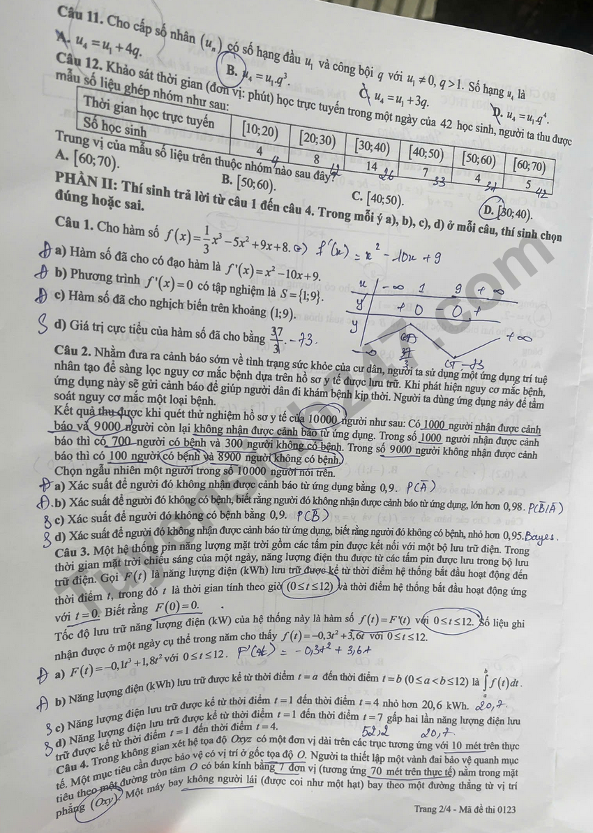 Dap an chi tiet de thi tot nghiep THPT 2026 mon Toan - Ma de 0123
