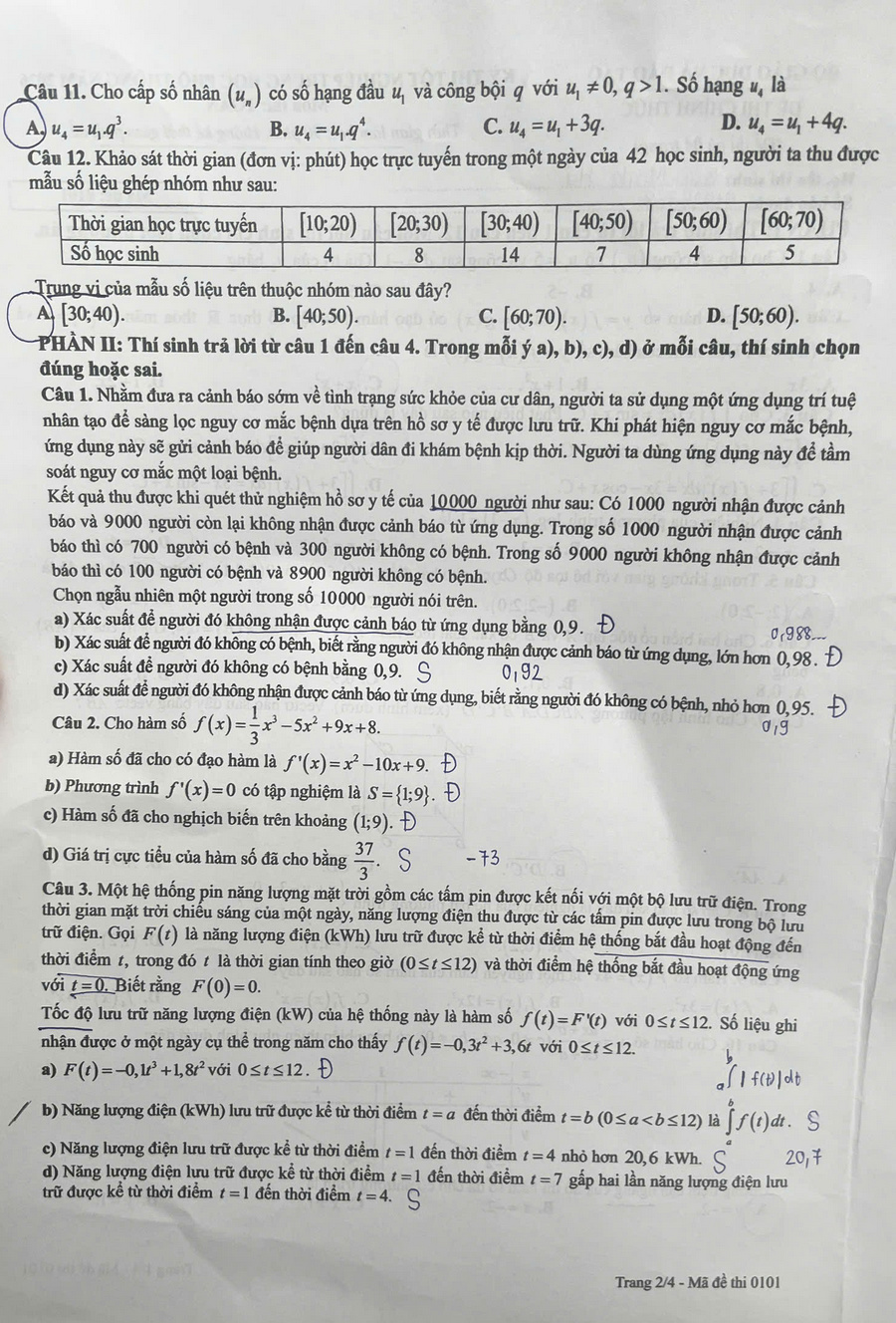 Dap an de thi tot nghiep THPT 2026 mon Toan - Ma de 0101