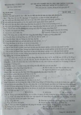 Giai chi tiet va Dap an de thi tot nghiep THPT 2026 mon GDKTPL - Ma de 1038