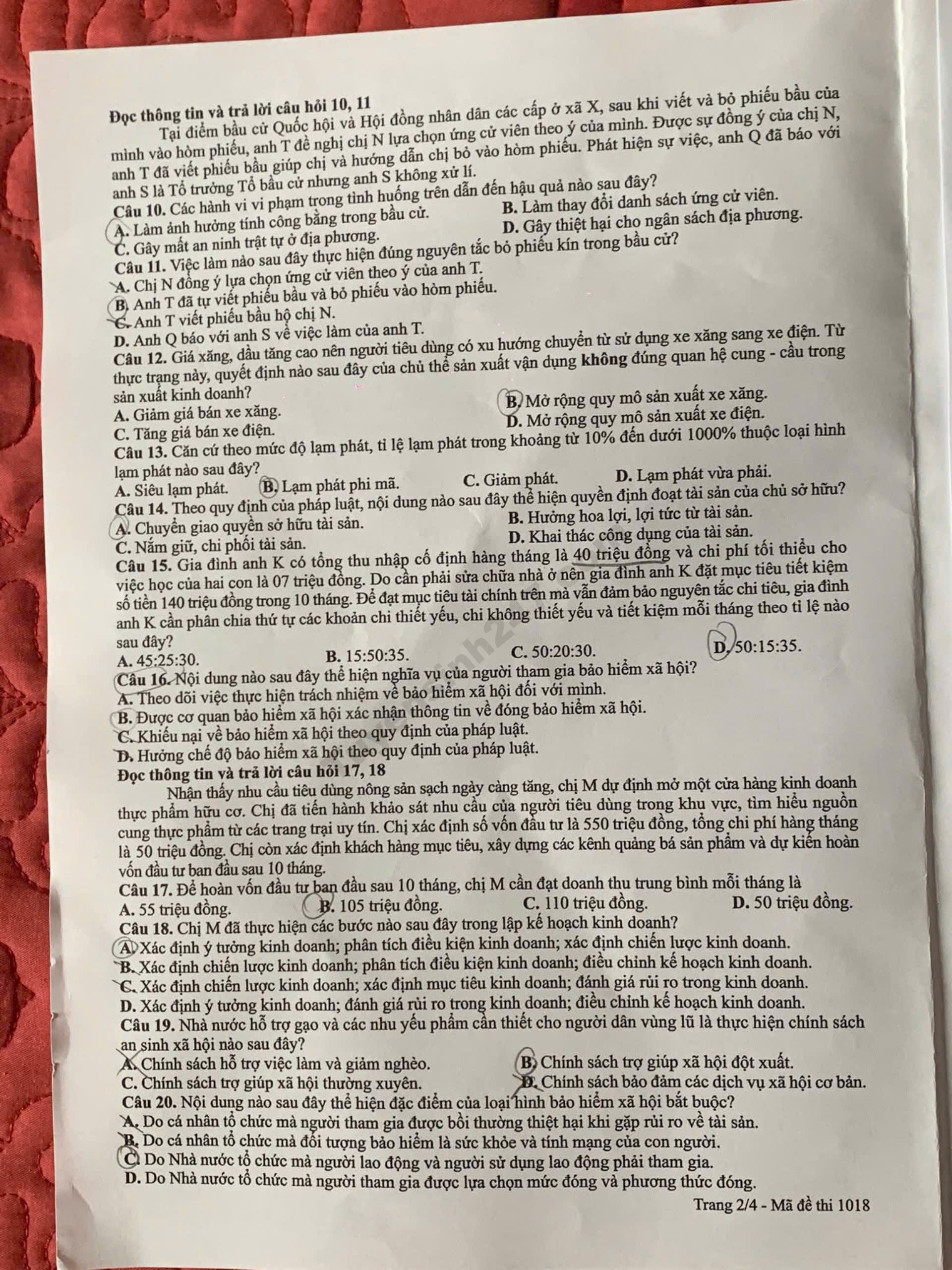 De thi va dap an mon GDKTPL tot nghiep THPT 2026 - Ma de 1018
