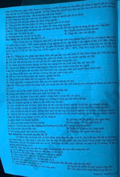 Xem dap an de thi tot nghiep THPT 2026 mon GDKTPL - Ma de 1036