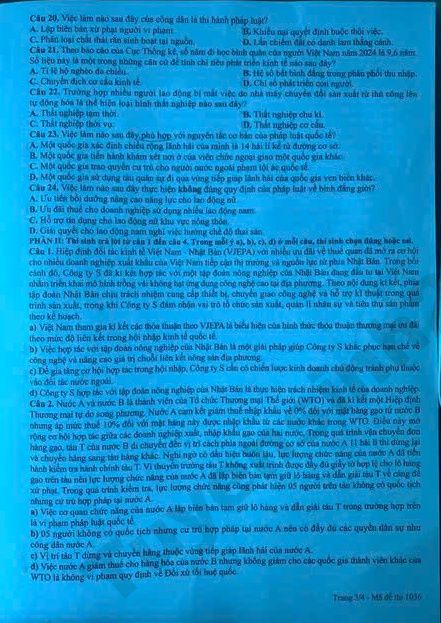 Xem dap an de thi tot nghiep THPT 2026 mon GDKTPL - Ma de 1036