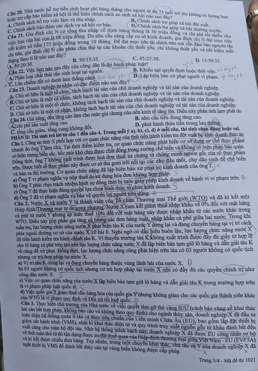 Dap an mon GDKTPL ky thi tot nghiep THPT 2026 ma de 1021