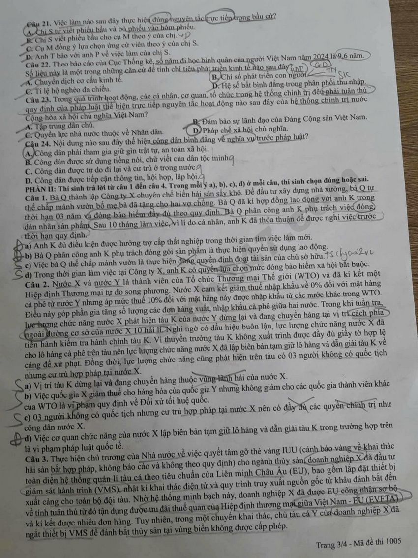 Tra cuu dap an de thi tot nghiep THPT 2026 mon GDKTPL - Ma de 1005