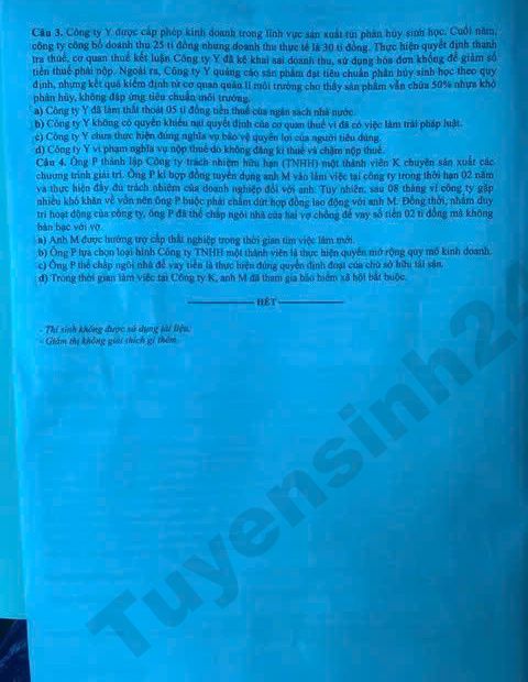 Xem dap an de thi tot nghiep THPT 2026 mon GDKTPL - Ma de 1036