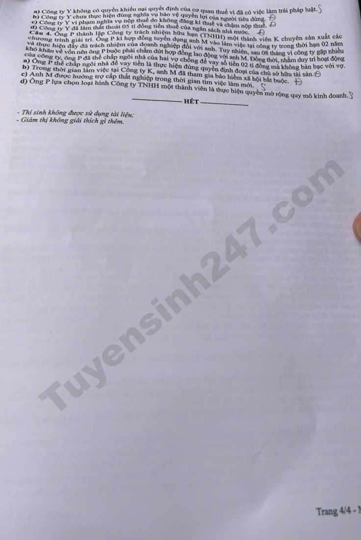 Xem dap an de thi tot nghiep THPT 2026 mon GDKTPL - Ma de 1008