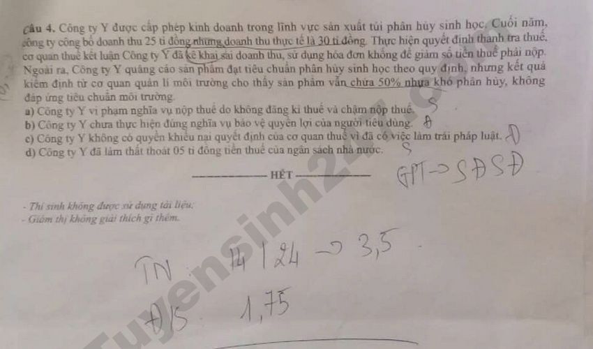 Tra cuu dap an de thi tot nghiep THPT 2026 mon GDKTPL ma de 1022