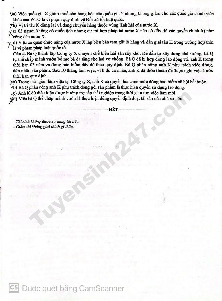 Dap an de thi tot nghiep THPT 2026 mon GDKTPL - Ma de 1031