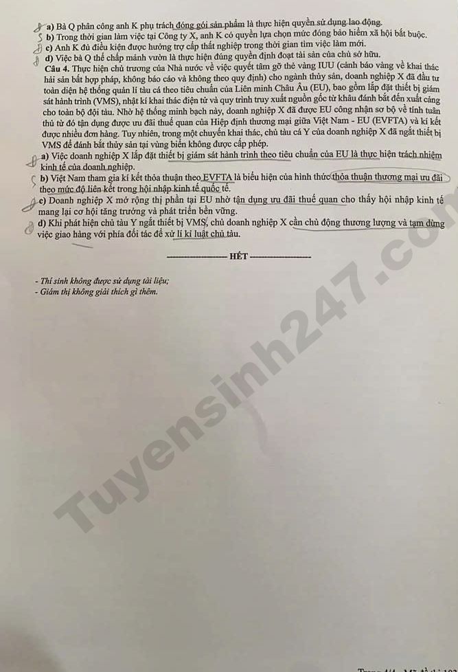 De thi va dap an de thi tot nghiep THPT 2026 mon GDKTPL - Ma de 1035