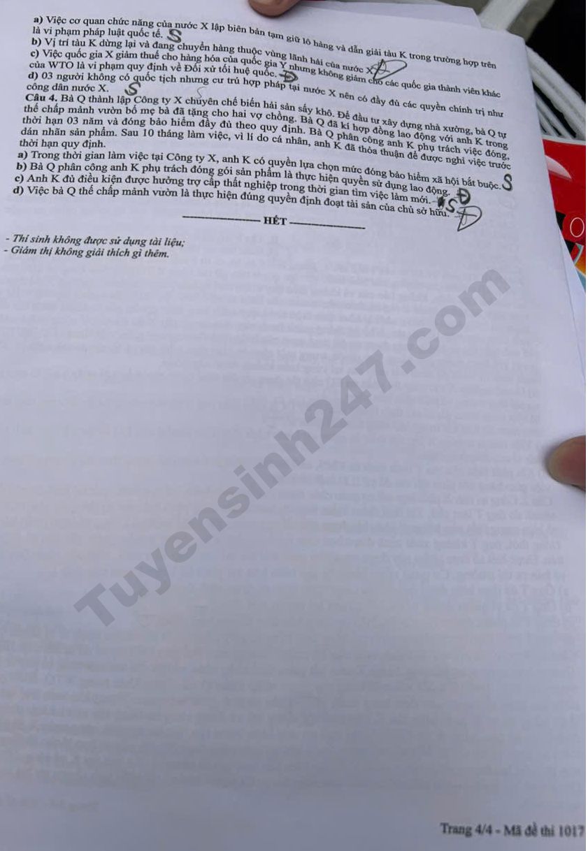 Dap an de thi tot nghiep THPT 2026 mon GDKTPL ma de 1017