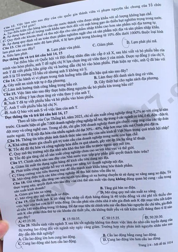 Dap an mon GDKTPL thi tot nghiep THPT 2026 - Ma de 1014