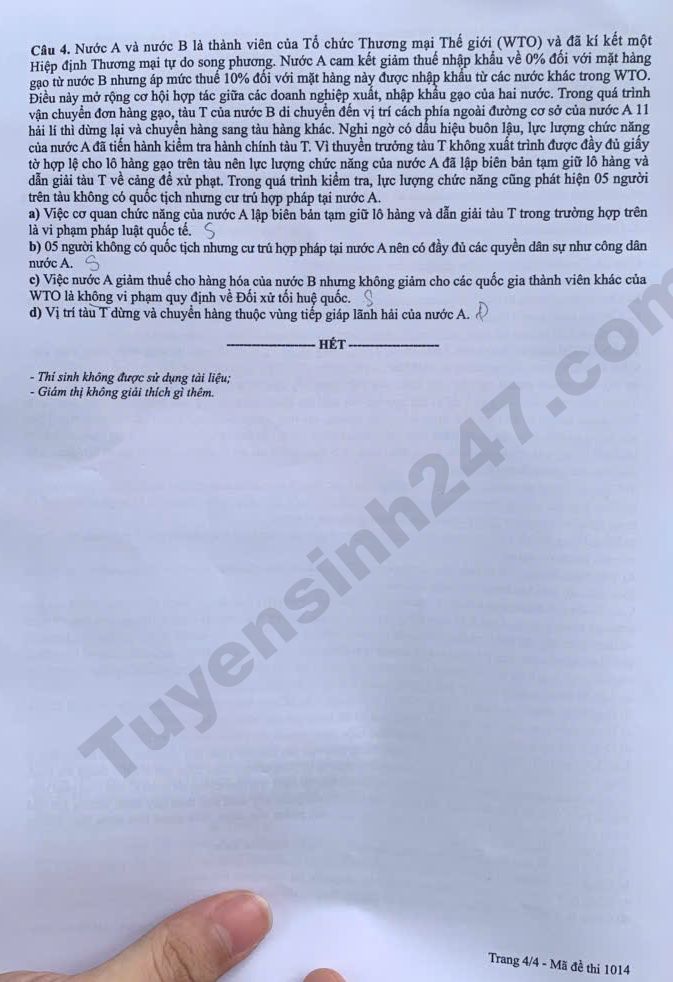 Dap an mon GDKTPL thi tot nghiep THPT 2026 - Ma de 1014
