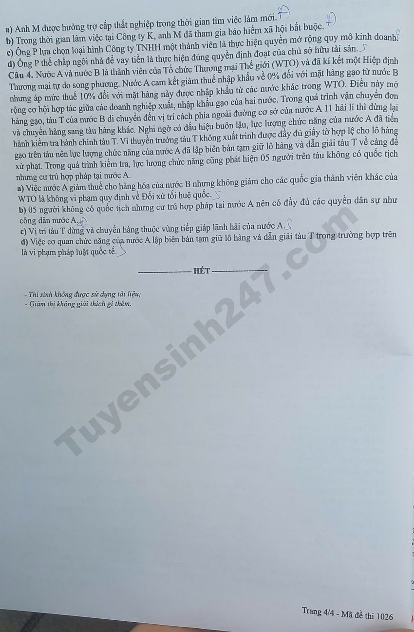 Full dap an de thi tot nghiep THPT 2026 mon GDKTPL - Ma de 1026