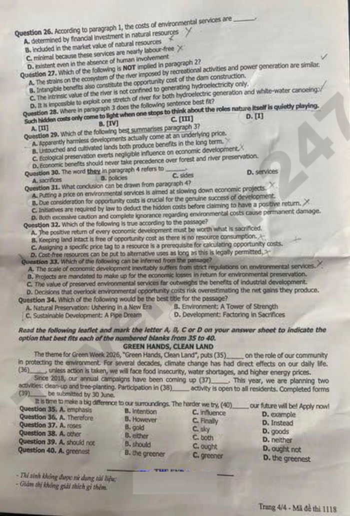 De thi va dap an mon Anh tot nghiep THPT 2026 - Ma de 1118
