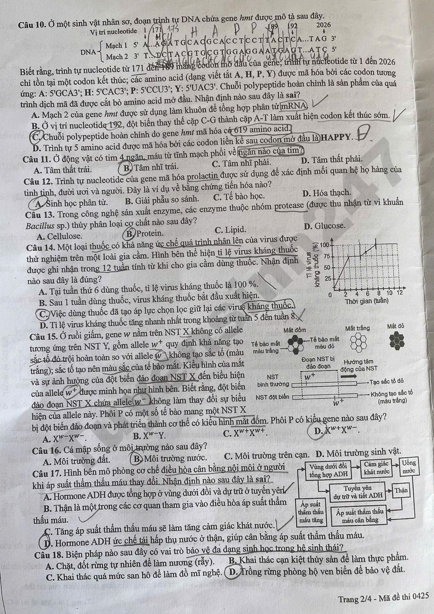 Dap an moi nhat de thi tot nghiep THPT 2026 mon Sinh ma de 0425