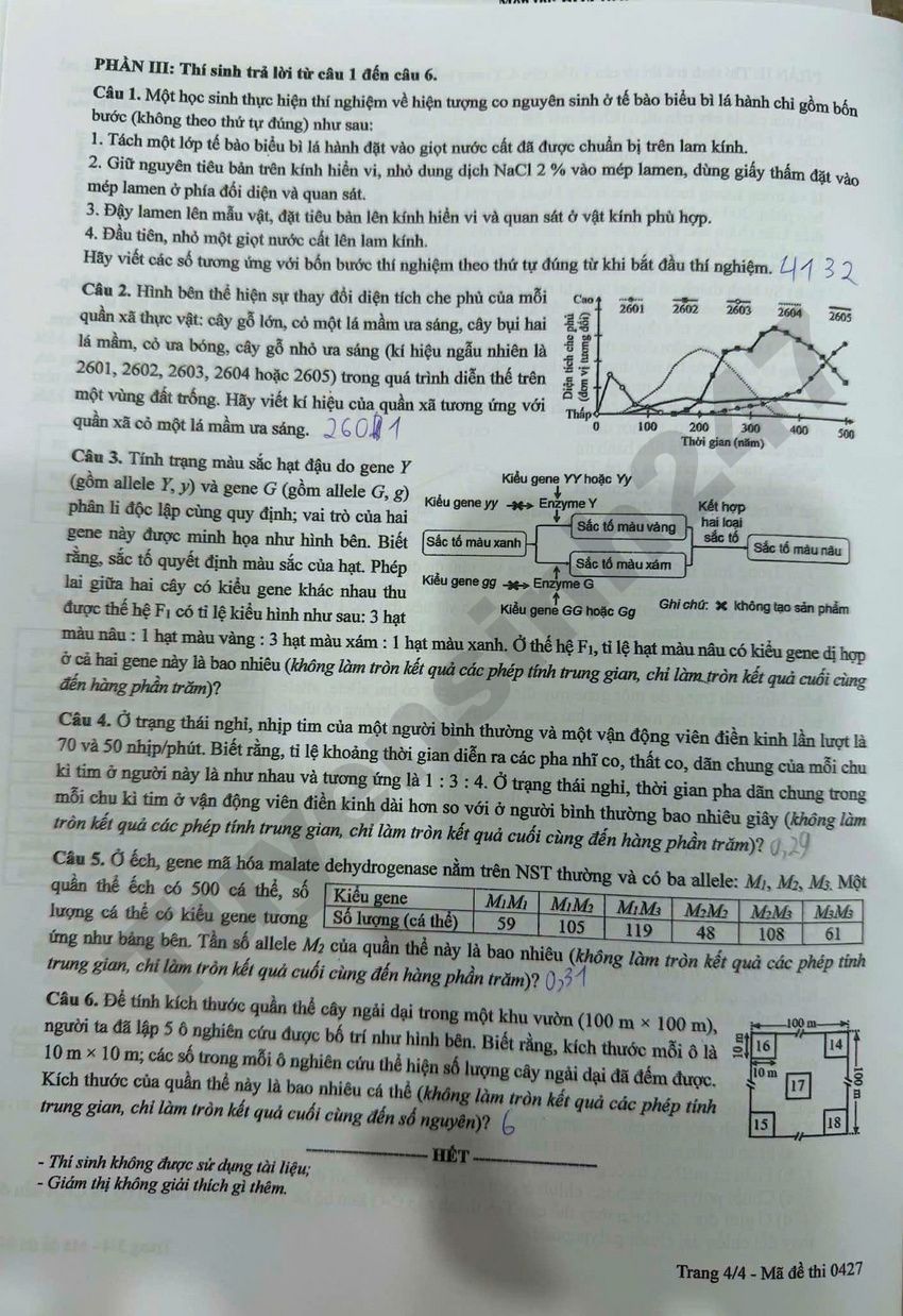 Dap an de thi THPT 2026 mon Sinh ma de 0427 day du nhat