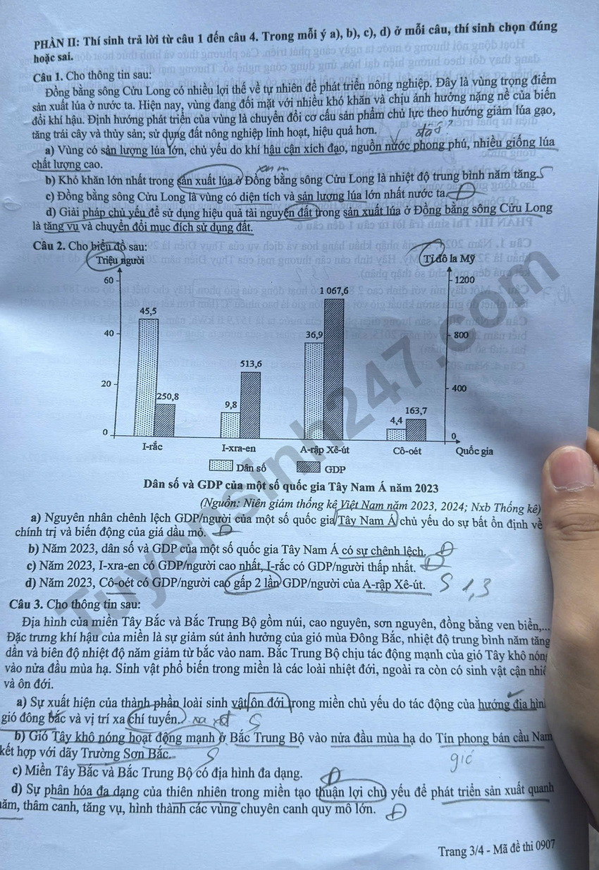 De thi va dap an de thi tot nghiep THPT 2026 mon Dia - Ma de 0907