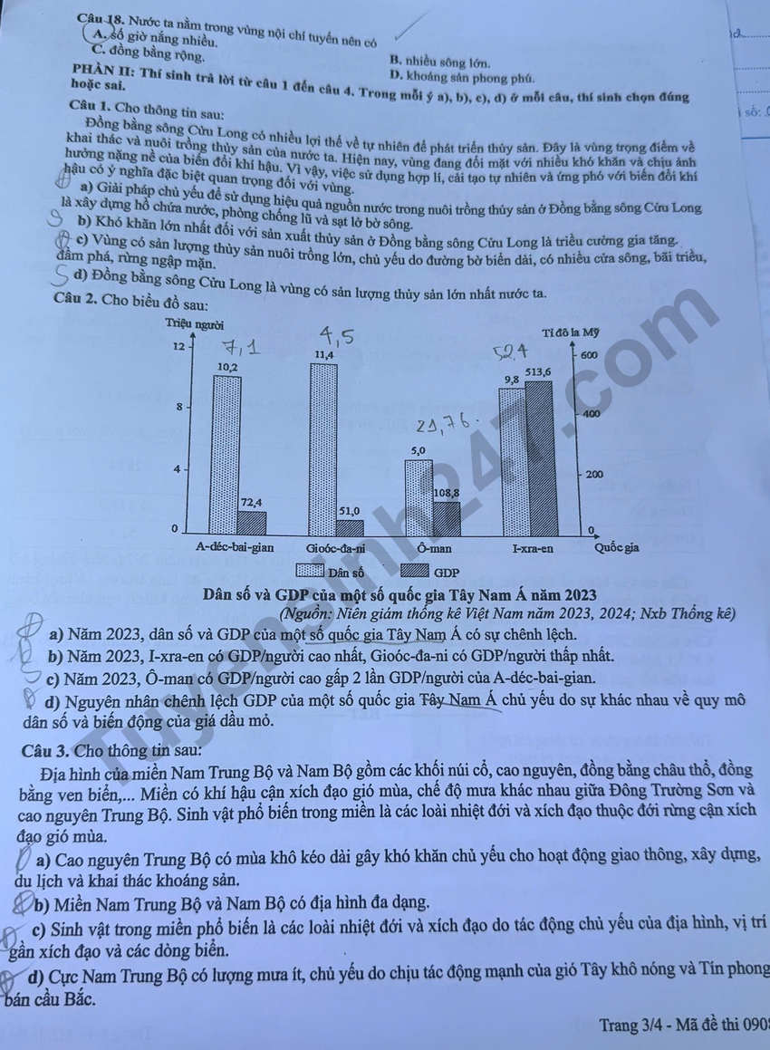 Xem dap an de thi tot nghiep THPT 2026 mon Dia - Ma de 0908