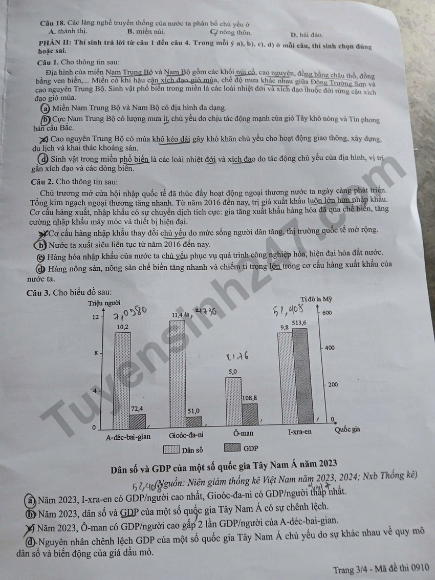 Giai chi tiet va Dap an de thi tot nghiep THPT 2026 mon Dia - Ma de 0910