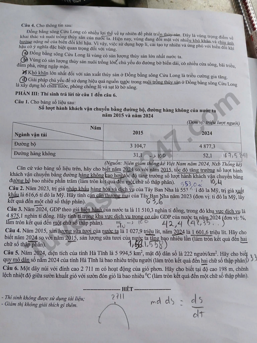 Giai chi tiet va Dap an de thi tot nghiep THPT 2026 mon Dia - Ma de 0910